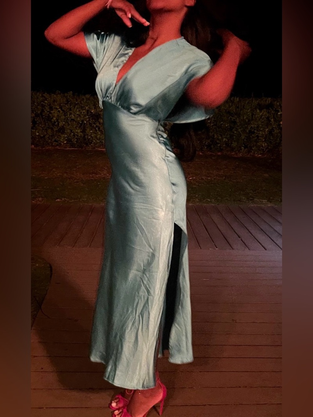 EUC VICI Satin Light Teal Dress